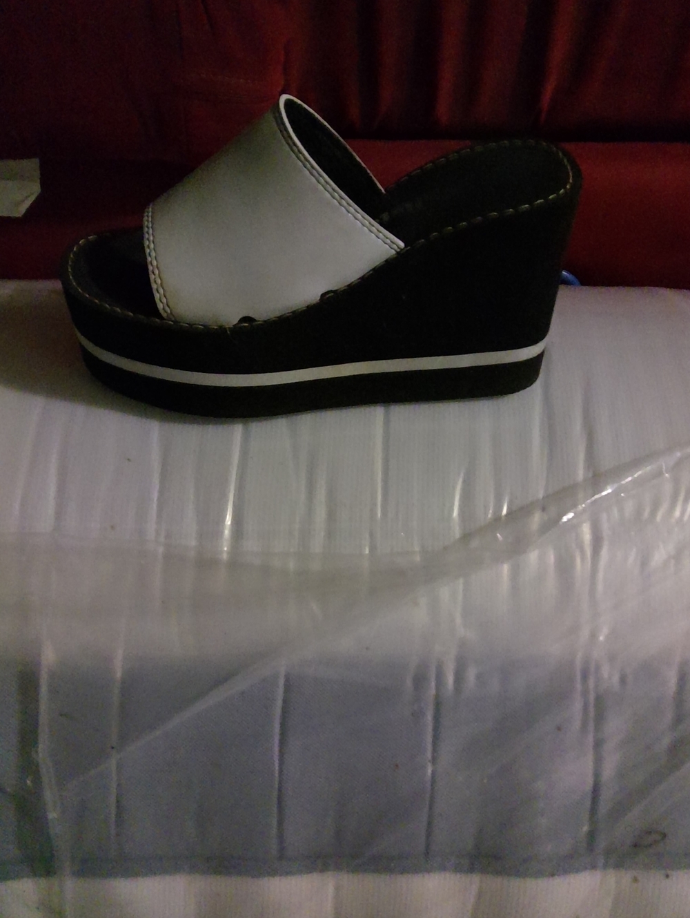 Women's Black Wedge Slide with White Upper New Size 7 Price